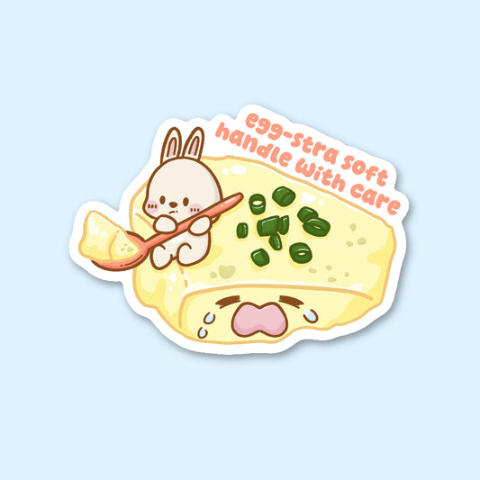 Sticker with bunny on soft steamed egg
