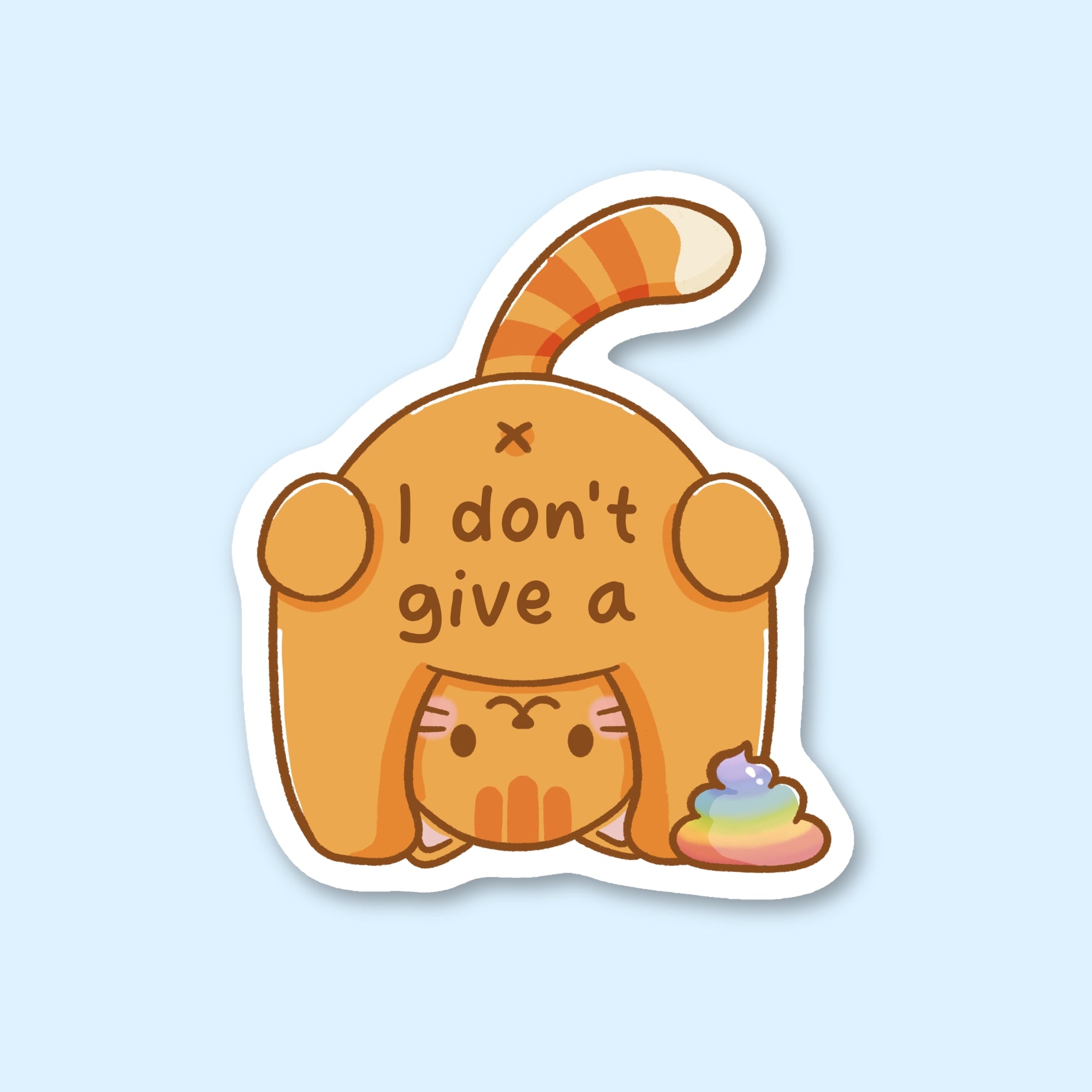 Cartoon cat sticker with 'I don't give a shit' text