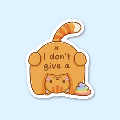 Cartoon cat sticker with 'I don't give a shit' text